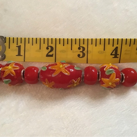 Jewelry - Lampwork focal beads glass beads jewelry 7 bead lot red flowers shiny large hole